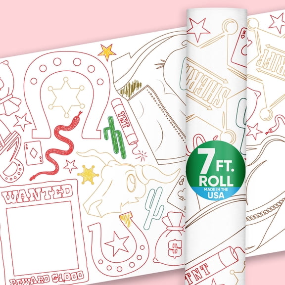 Big Dot of Happiness Western Hoedown Coloring Table Runner, 7ft Long Wild West Cowboy Party Craft & Activity Table Runner for Kids & Family, Giant Coloring Page - 1 Roll