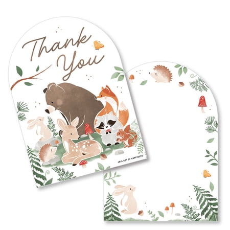 Big Dot of Happiness Woodland Animals Thank You Cards with Envelopes, Flat Forest Baby Shower or Birthday Party Blank Thank You Note Cards - Set of 12