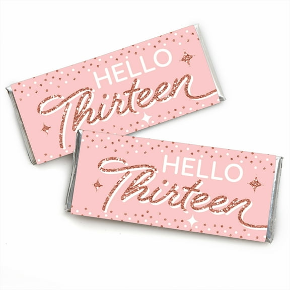 Big Dot of Happiness 13th Pink Rose Gold Birthday - Candy Bar Wrapper Happy Birthday Party Favors - Set of 24