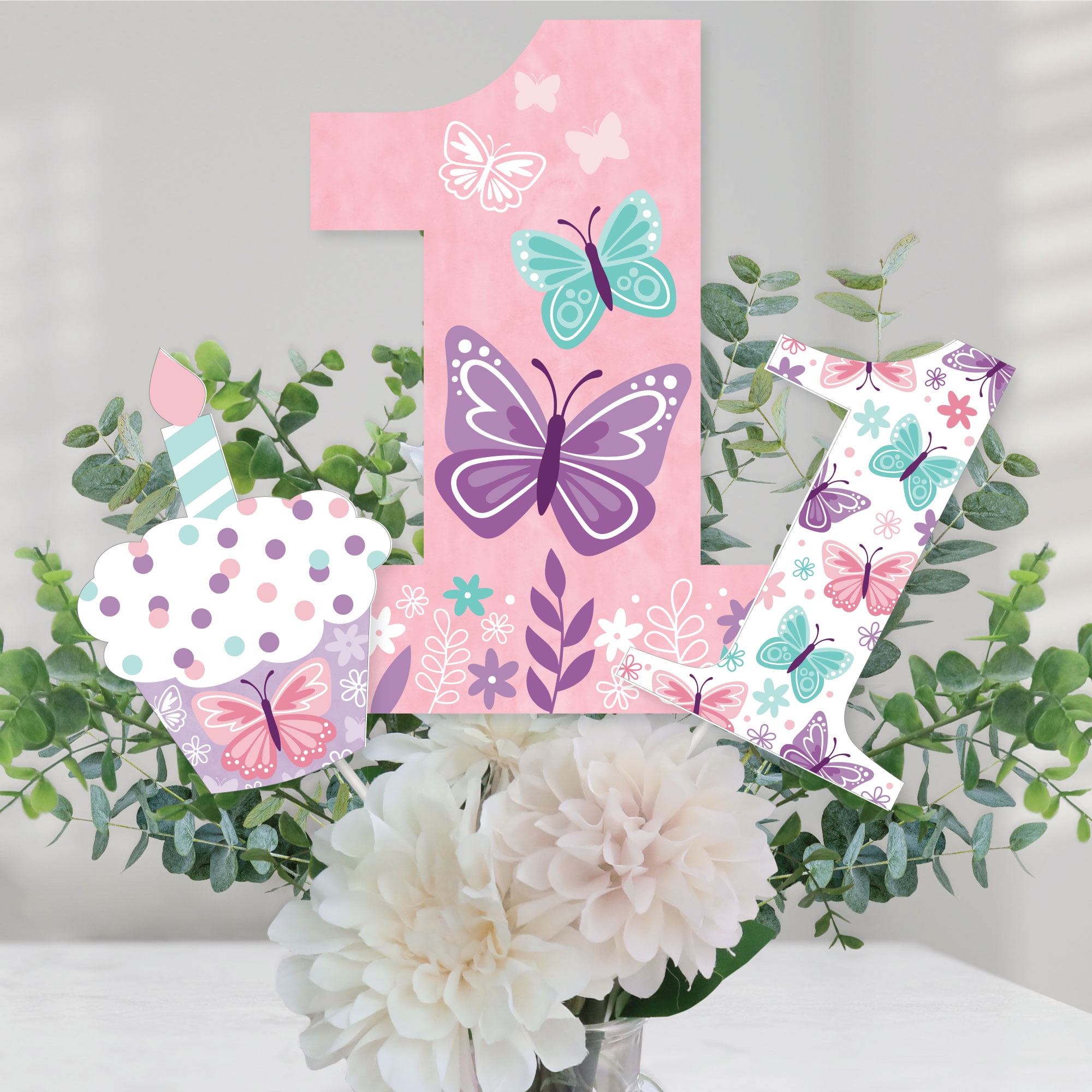 Big Dot of Happiness 1st Birthday Beautiful Butterfly - Floral First  Birthday Party Centerpiece Sticks - Table Toppers - Set of 15 - Walmart.com, image size:2000x2000