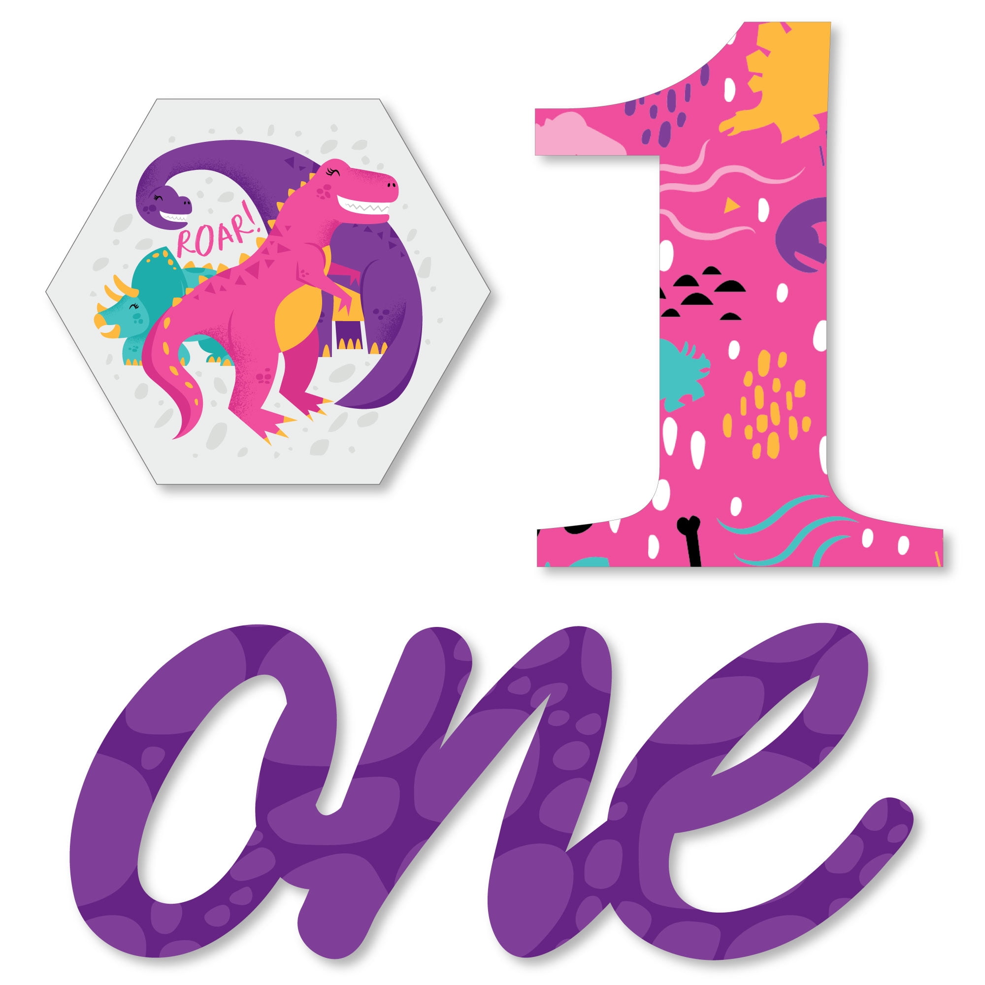 Personalized First Birthday Stickers: Jurassic Dino Pink