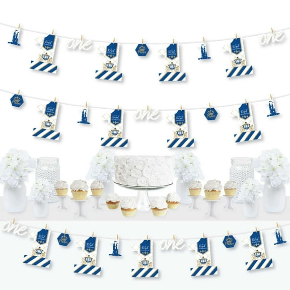 Big Dot of Happiness 1st Birthday Royal Prince Charming - First Birthday Party DIY Decorations - Clothespin Garland Banner - 44 Pieces