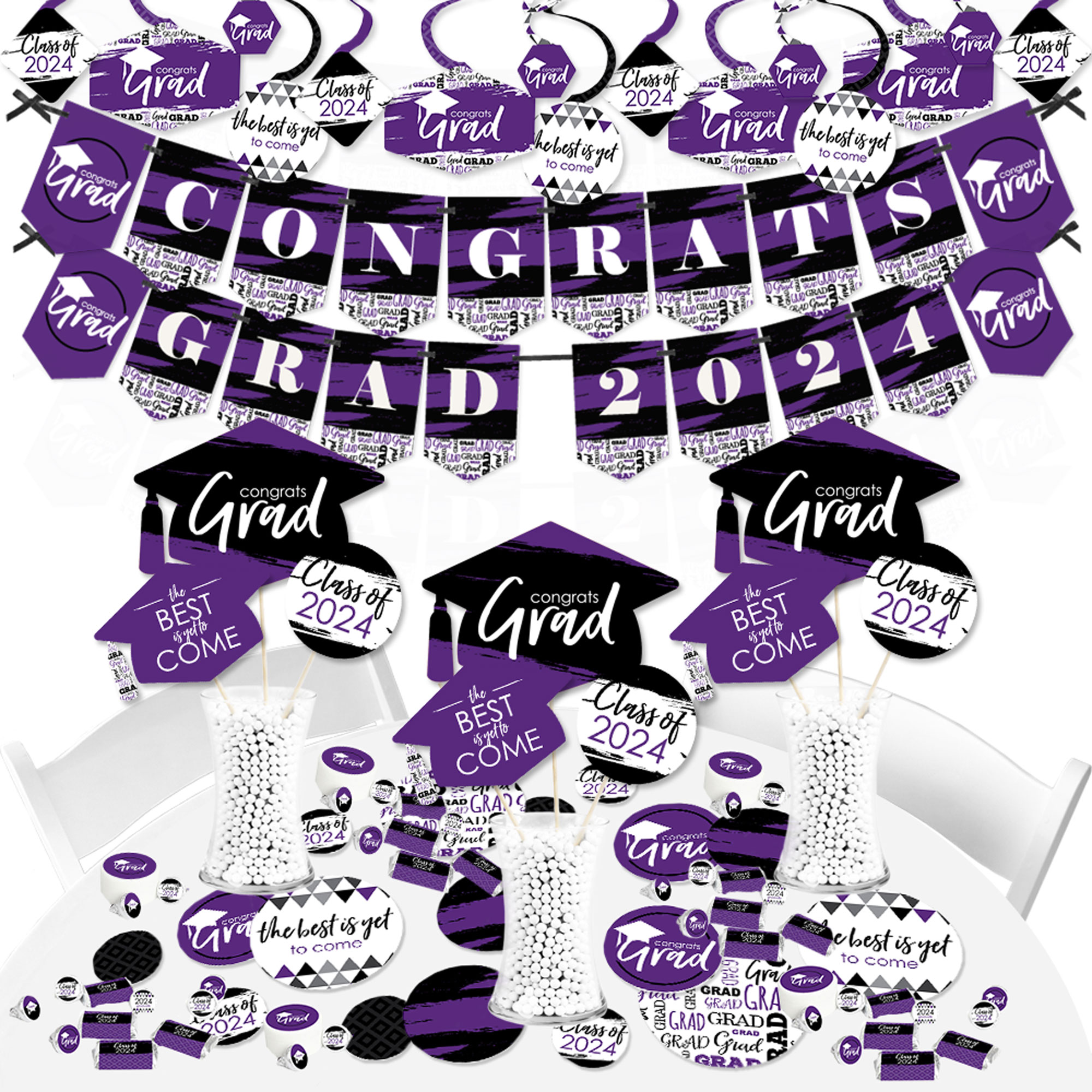 Big Dot of Happiness 2024 Purple Graduation Party Supplies 387 Piece