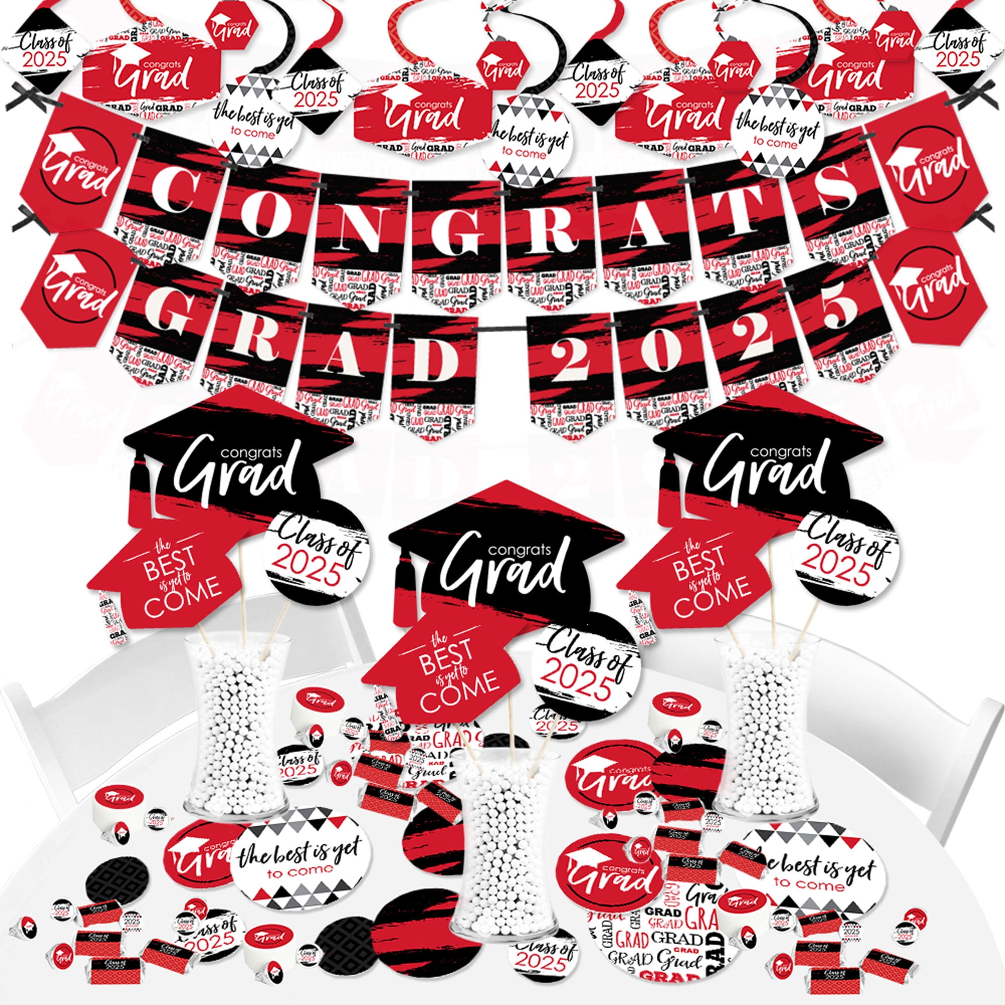 Red and Black Graduation Party Decoration Kit - 387 Pieces