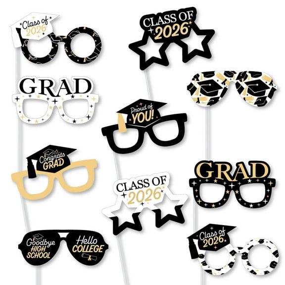 Big Dot of Happiness 2026 Hello College Graduation Glasses - Paper Card Stock Party Photo Booth Props Kit - 10 Count