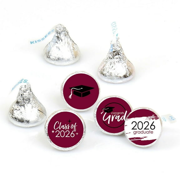 Big Dot of Happiness 2026 Maroon Graduation Party Round Candy Sticker Favors - Labels Fits Chocolate Candy (1 Sheet of 108)