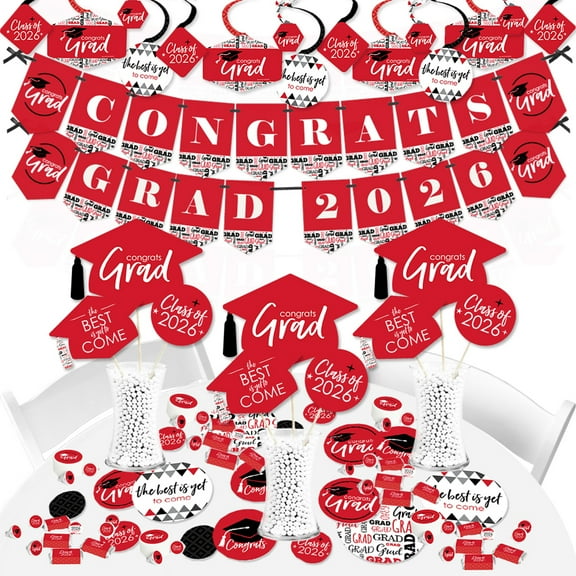 Big Dot of Happiness 2026 Red Graduation Party Supplies - 387 Piece Decoration Kit - Fundle Bundle