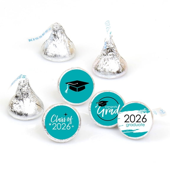 Big Dot of Happiness 2026 Teal Graduation Party Round Candy Sticker Favors - Labels Fits Chocolate Candy (1 Sheet of 108)