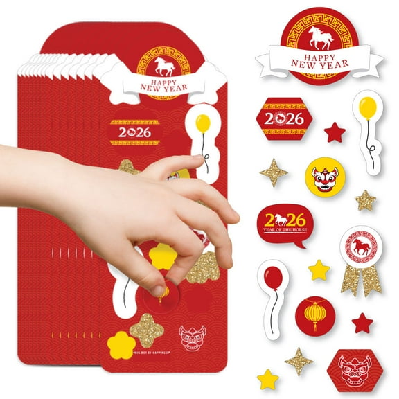 Big Dot of Happiness 2026 Year of the Horse - Lunar New Year Favor Kids Stickers - 16 Sheets - 256 Stickers