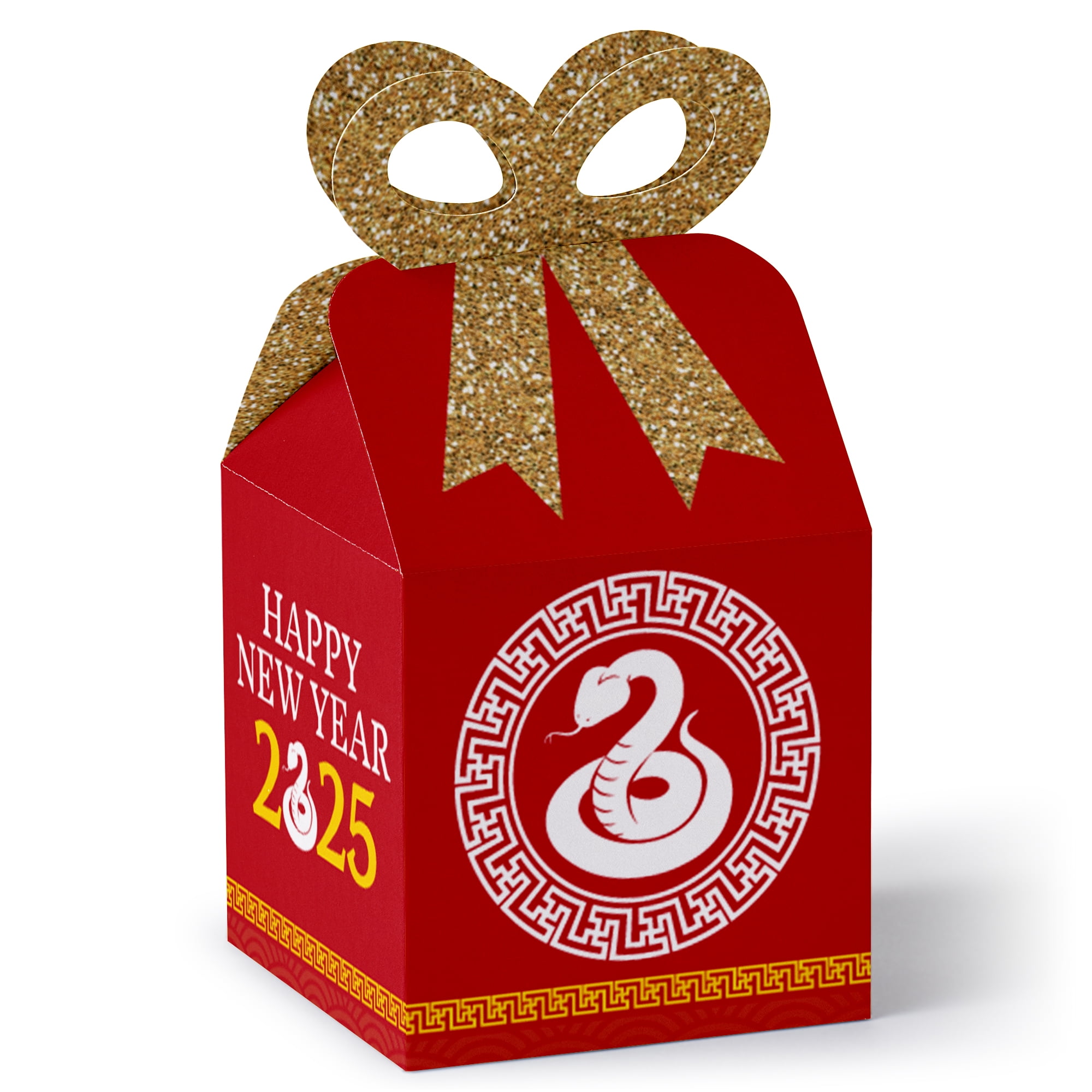 Red and Gold Chinese New Year Favor Gift Boxes with Bow - Set of 12