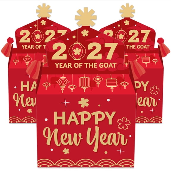 Big Dot of Happiness 2027 Year of the Goat - Treat Box Party Favors - Lunar New Year Goodie Gable Boxes - Set of 12