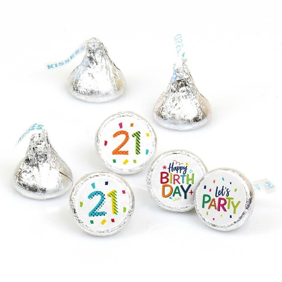 Big Dot of Happiness 21st Birthday - Cheerful Happy Birthday - Twenty-First Round Candy Sticker Favors - Labels Fits Chocolate Candy (1 sheet of 108)