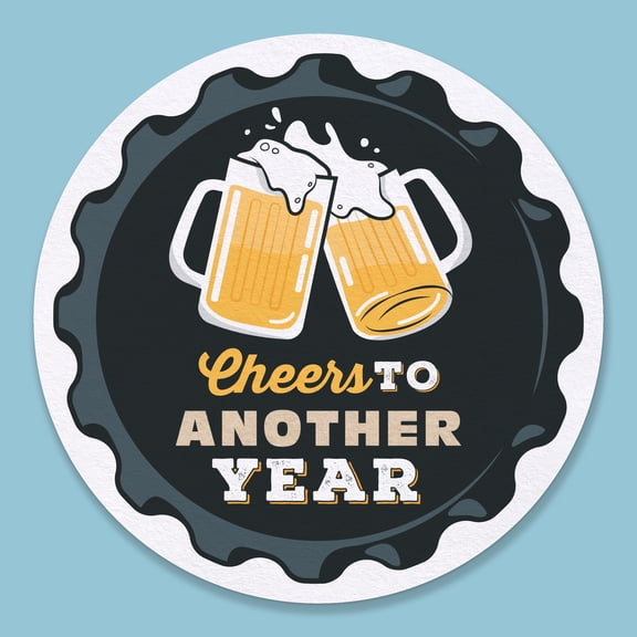 Big Dot of Happiness 25 Ct Cheers and Beers Birthday Drink Coasters, 4-Inch Disposable Round Paper Coasters for Birthday, Table Decor for Bar Drinks