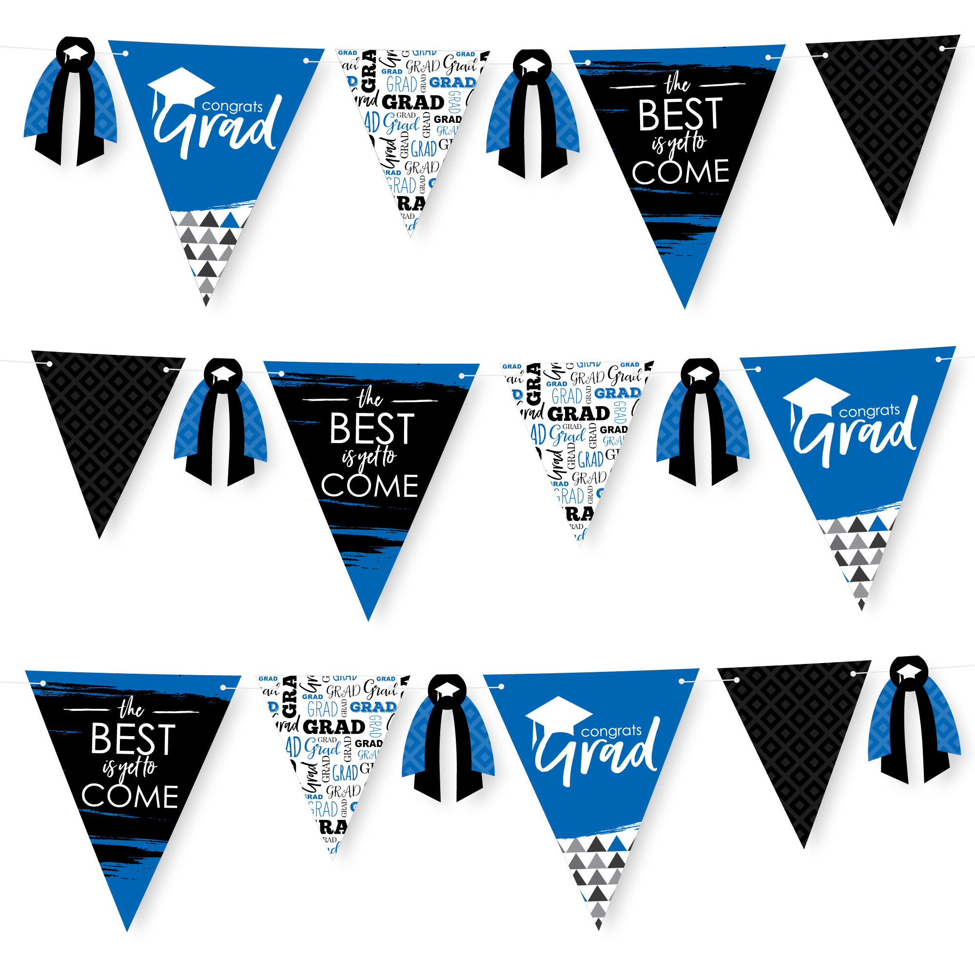 Triangle Graduation Big Dot of Happiness 30 Piece Blue Graduation Party Pennant Triangle ...
