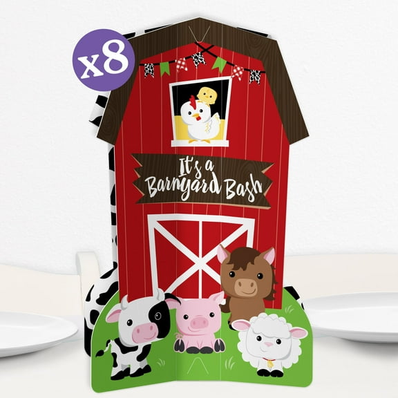 Big Dot of Happiness 3D Farm Animals Barn Centerpiece Table Decorations, Freestanding Barnyard Baby Shower or Birthday Party Centerpieces - 8 Count