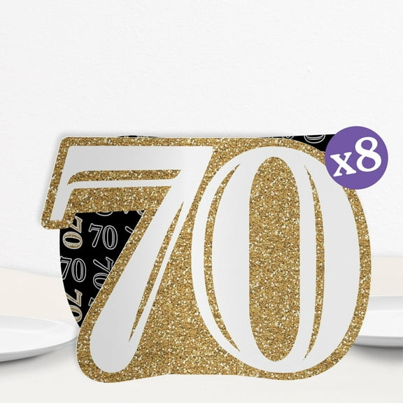 Big Dot of Happiness 3D Gold 70th Birthday Centerpiece Table Decorations, Freestanding Adult 70th Birthday Party Centerpieces - 8 Count