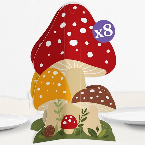 Big Dot of Happiness 3D Wild Mushrooms Centerpiece Table Decorations, Freestanding Red Toadstool Fall Decor, Birthday Party Centerpieces - 8 Count