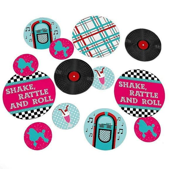 Big Dot of Happiness 50's Sock Hop - 1950s Party Giant Circle Confetti - Rock N Roll Party Decorations - Large Confetti 27 Count