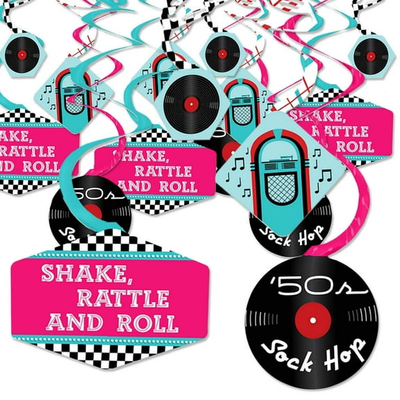 Big Dot of Happiness 50's Sock Hop - 1950s Rock N Roll Party Hanging Decor - Party Decoration Swirls - Set of 40