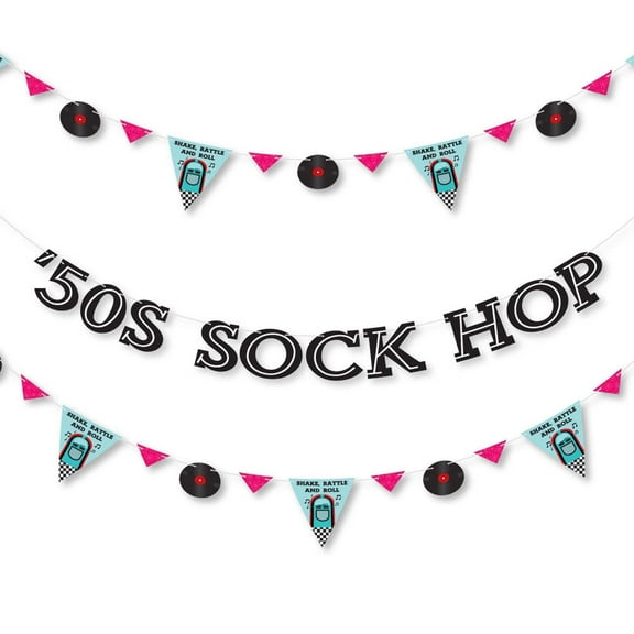 Big Dot of Happiness 50's Sock Hop - 1950s Rock N Roll Party Letter Banner Decoration - 36 Banner Cutouts and 50s Sock Hop Banner Letters