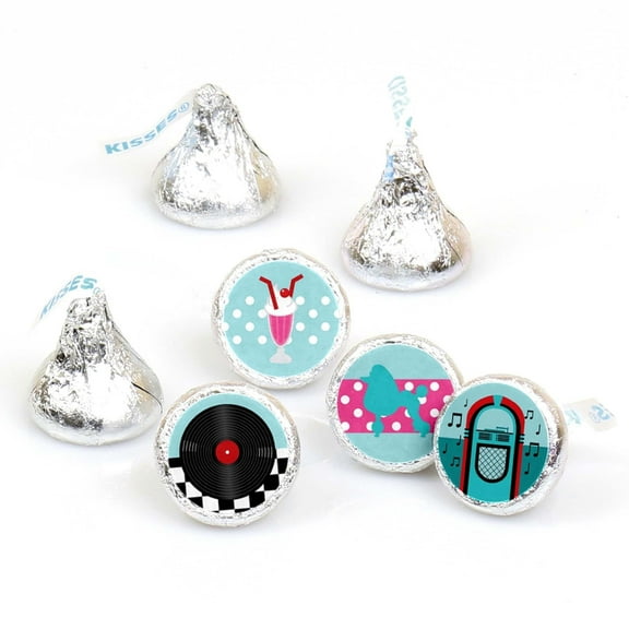 Big Dot of Happiness 50's Sock Hop - 1950s Rock N Roll Party Round Candy Sticker Favors - Labels Fits Chocolate Candy (1 sheet of 108)