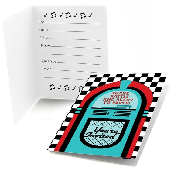 Big Dot of Happiness 50's Sock Hop - Fill In 1950s Rock N Roll Party Invitations (8 count)