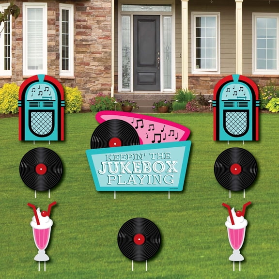 Big Dot of Happiness 50's Sock Hop - Yard Sign & Outdoor Lawn Decorations - 1950s Rock N Roll Yard Signs - Set of 8