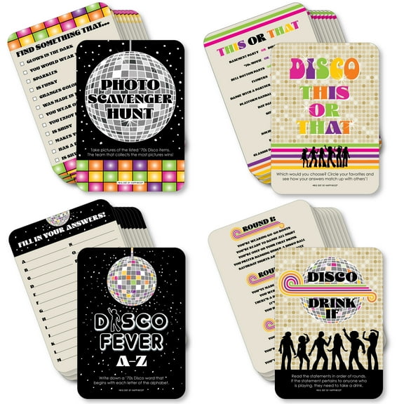Big Dot of Happiness 70s Disco - 4 1970s Disco Fever Party Games - 10 Cards Each - Gamerific Bundle