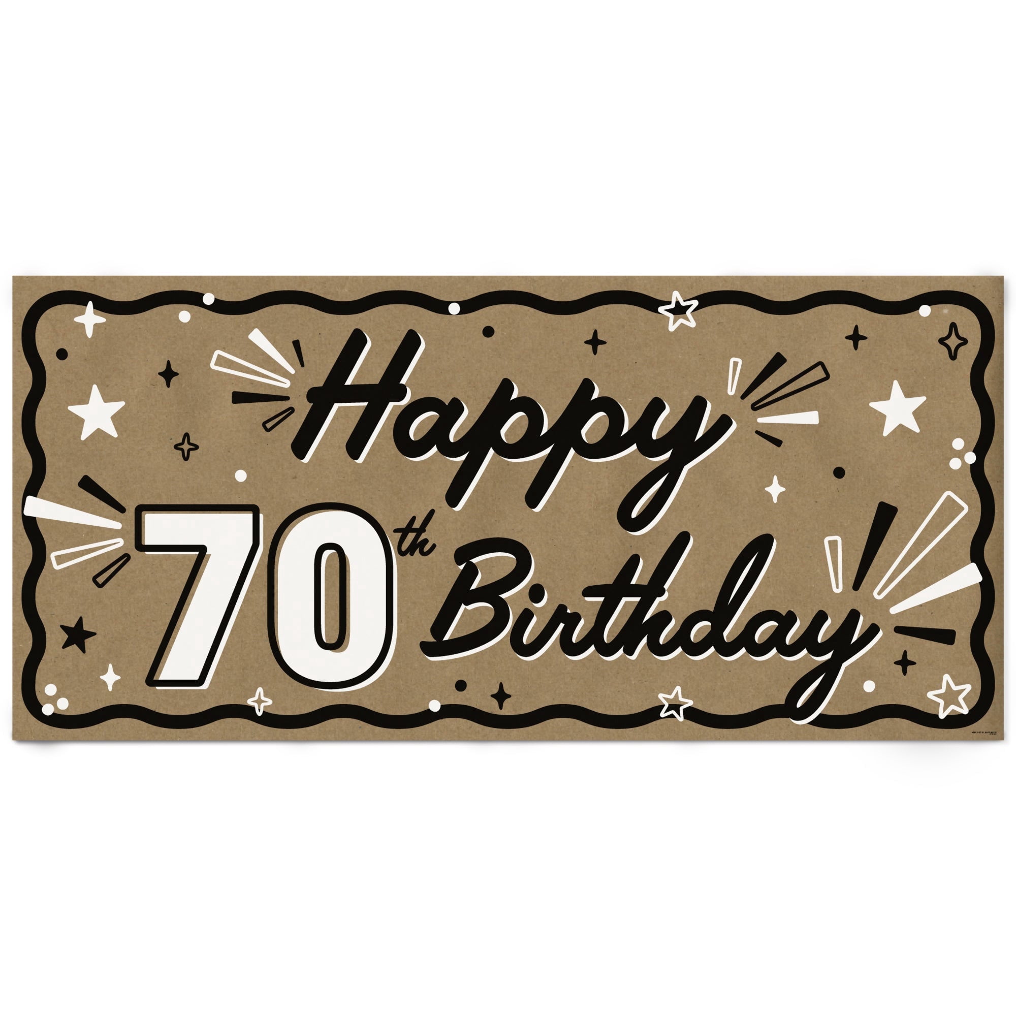Big Dot of Happiness 70th Birthday Kraft Paper Banner, Black & White Happy Birthday Banner, Printed Brown Paper Party Sign Decoration – 1 Count