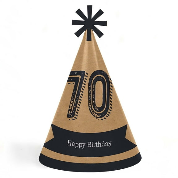 Big Dot of Happiness 70th Milestone Birthday - Cone Happy Birthday Party Hats for Adults - Set of 8 (Standard Size)