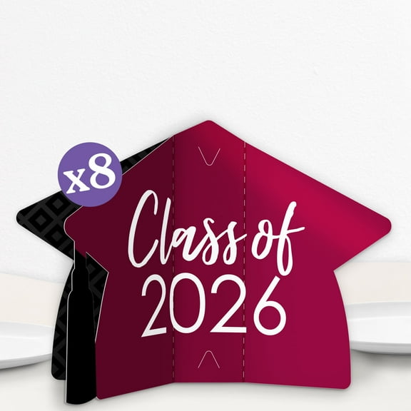Big Dot of Happiness 8 Count Maroon Graduation 3D Centerpiece Table Decorations, Freestanding Class of 2026 Burgundy Grad Party Centerpieces