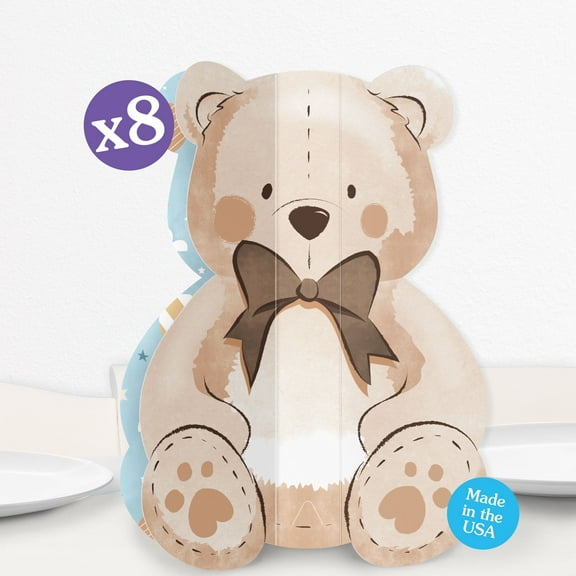 Big Dot of Happiness 8 Count Teddy Bear 3D Centerpiece Table Decorations, Freestanding We Can Bearly Wait Baby Shower or Birthday Party Centerpieces