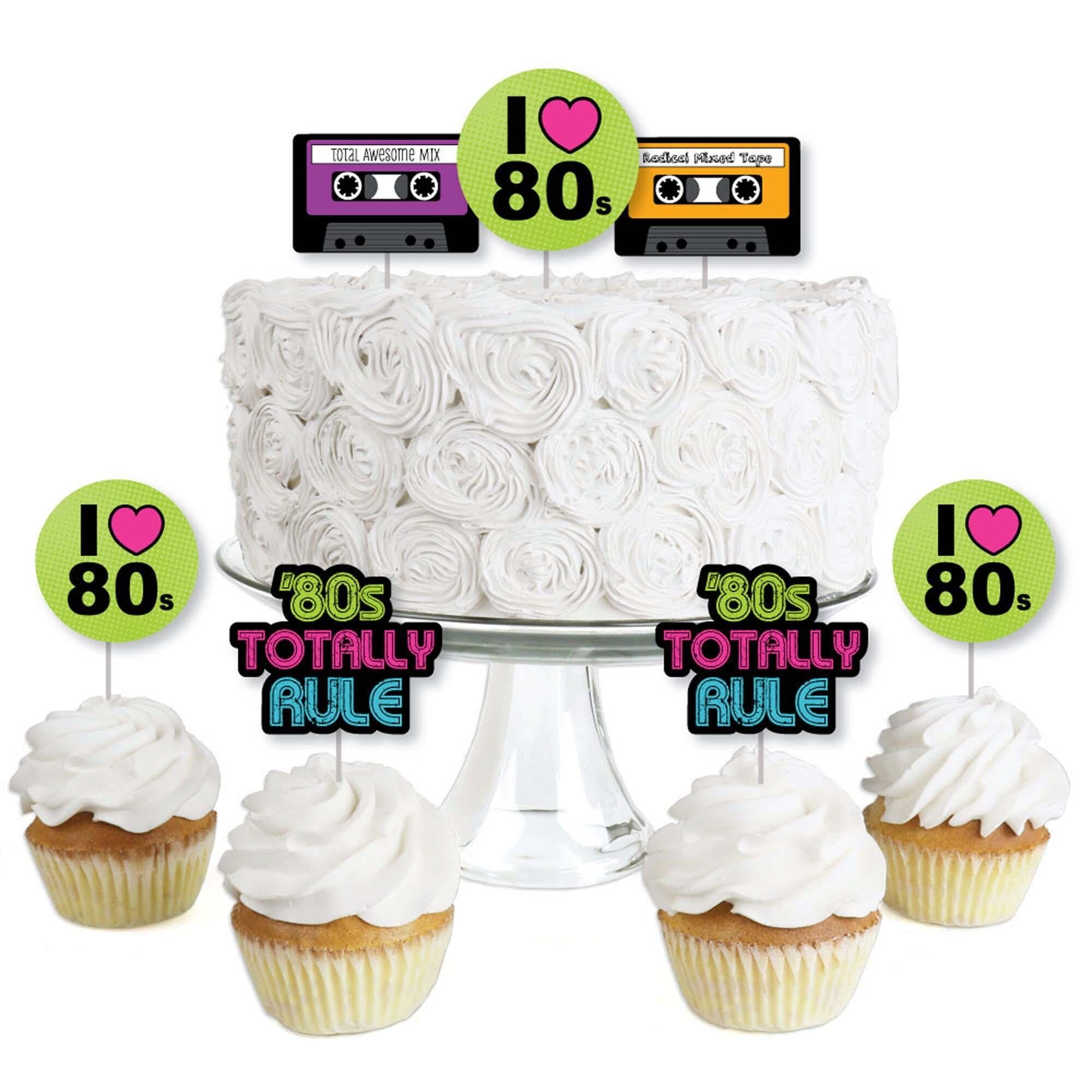 Big Dot of Happiness 80's Retro - Dessert Cupcake Toppers - Totally 1980s Party Clear Treat Picks - Set of 24