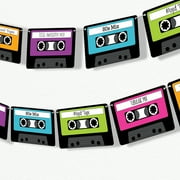 Big Dot of Happiness 80's Retro Garland Banner, Totally 1980s Party Decorations Banner, 30 Feet of Cord, 15 Double-Sided Paper Cassette Tapes