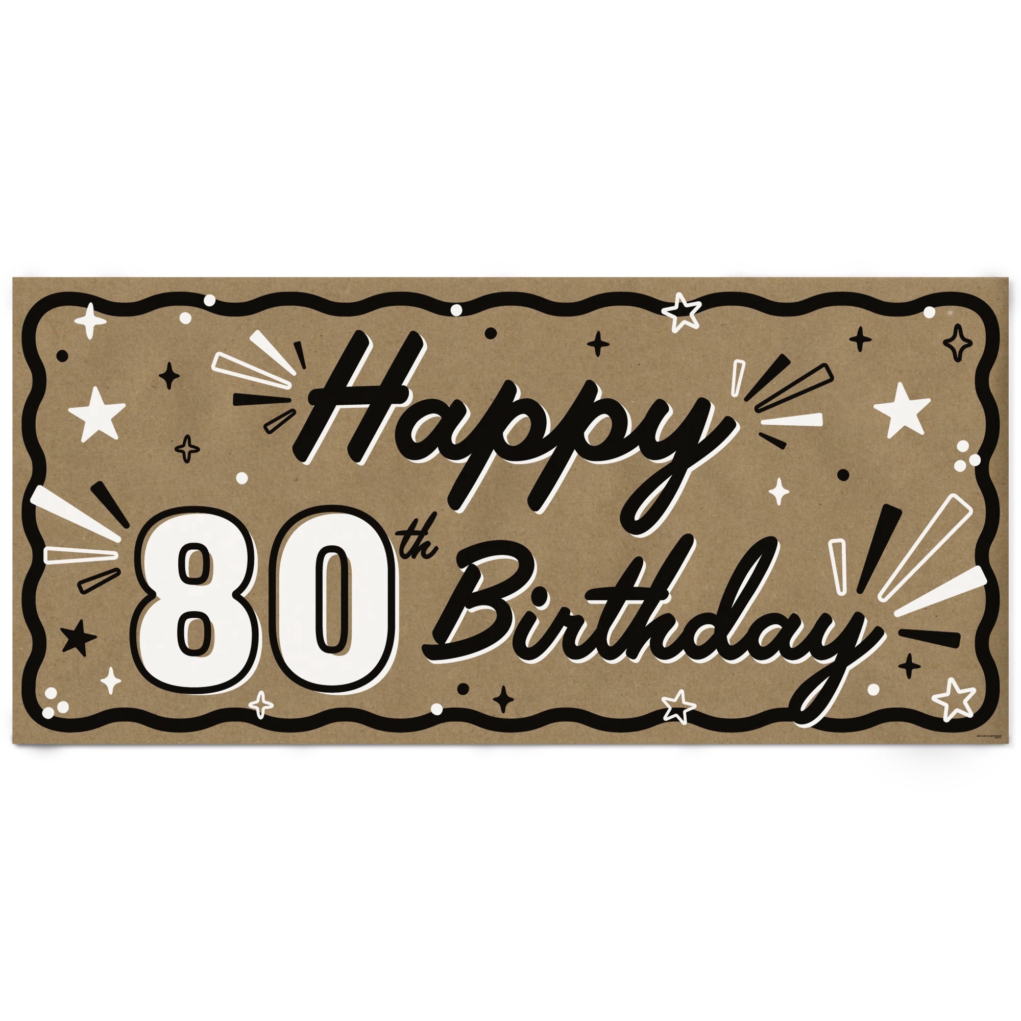 Big Dot of Happiness 80th Birthday Kraft Paper Banner, Black & White Happy Birthday Banner, Printed Brown Paper Party Sign Decoration – 1 Count