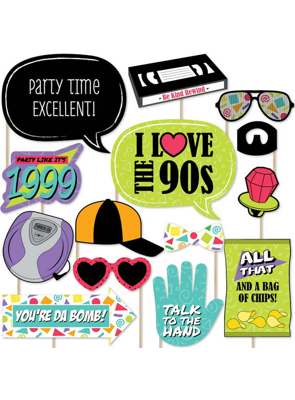 Big Dot of Happiness 90's Throwback - 1990's Party Photo Booth Props Kit - 20 Count