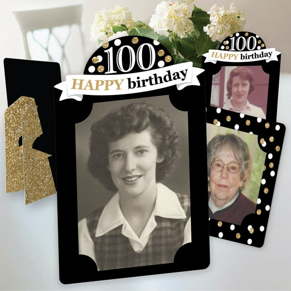 Big Dot of Happiness Adult 100th Birthday - Gold - Birthday Party 4x6 Picture Display - Paper Photo Frames - Set of 12