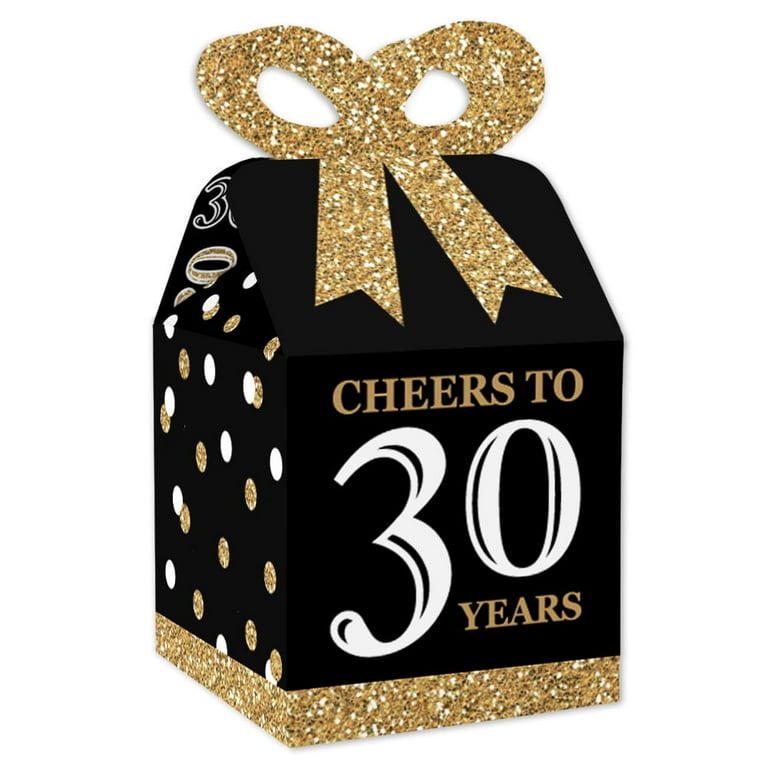 Big Dot of Happiness Adult 30th Birthday Gold Square Favor Gift Boxes Birthday Party Bow Boxes Set of 12