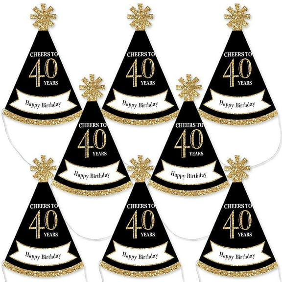 Big Dot of Happiness Adult 40th Birthday - Gold - Mini Cone Birthday Party Hats - Small Little Party Hats - Set of 8