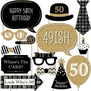 Big Dot of Happiness Adult 50th Birthday - Gold - Birthday Party Photo Booth Props Kit - 20 Count