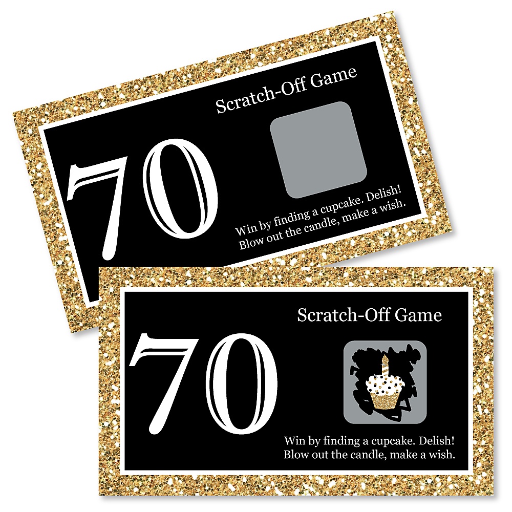 Elegant 70th Birthday Mini Candy Bar Wrappers in Black and Gold 45