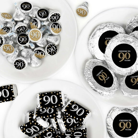 Big Dot of Happiness Adult 90th Birthday - Gold - Birthday Party Candy Favor Sticker Kit - 304 Pieces