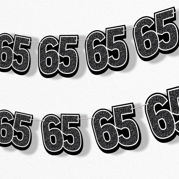 Big Dot of Happiness Adult Black 65th Birthday Party Decorations - Garland Banner - 15pc