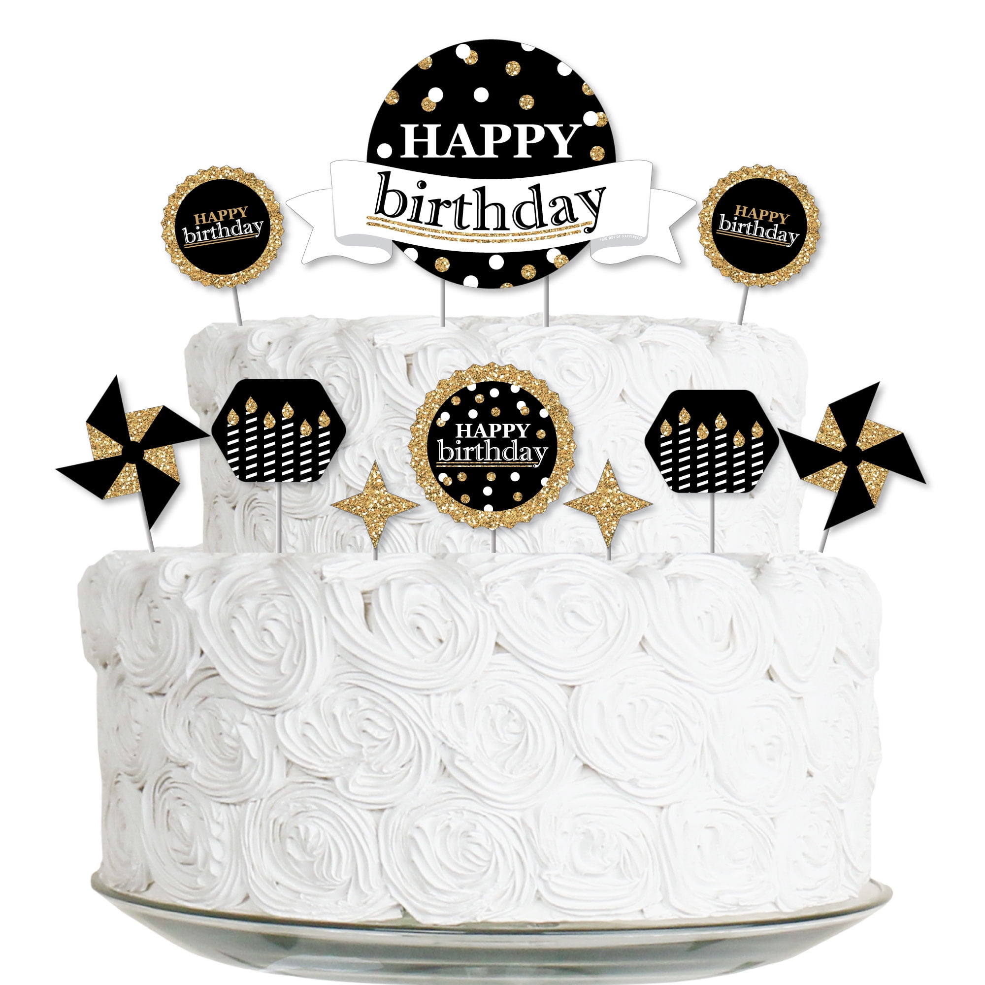 Black and White Stripes Gold Stars Confetti Edible Cake Topper Image A – A  Birthday Place