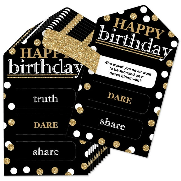 Big Dot of Happiness Adult Happy Birthday - Gold - Birthday Party Game Pickle Cards - Truth, Dare, Share Pull Tabs - Set of 12