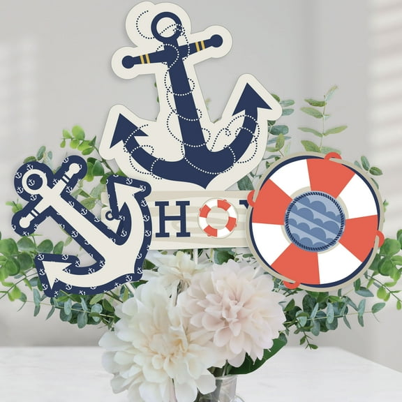 Big Dot of Happiness Ahoy - Nautical - Baby Shower or Birthday Party Centerpiece Sticks - Table Toppers - Set of 15