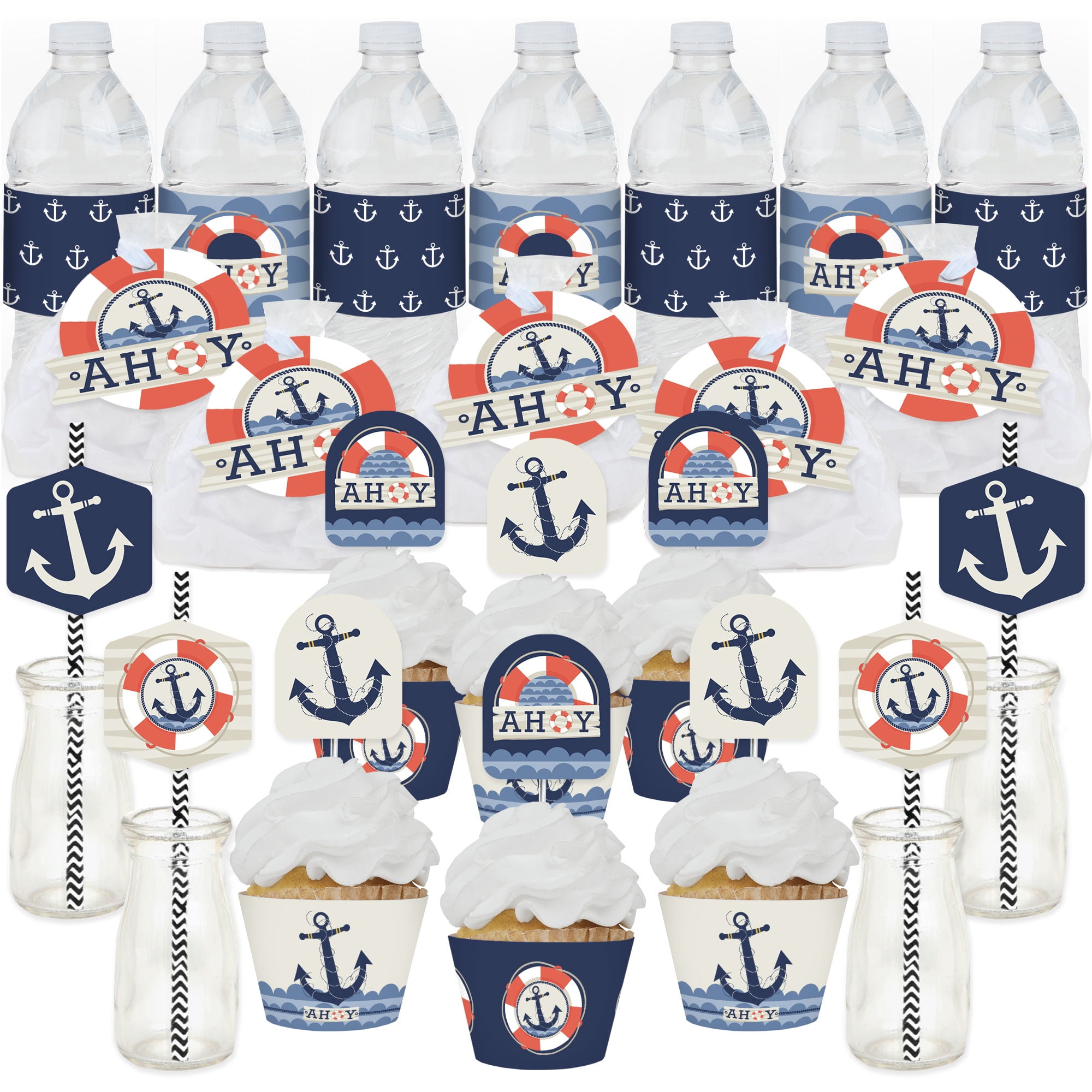 Ahoy Nautical Hanging Door Banners - Vertical Paper Decor For Baby Showers & Birthday Parties
