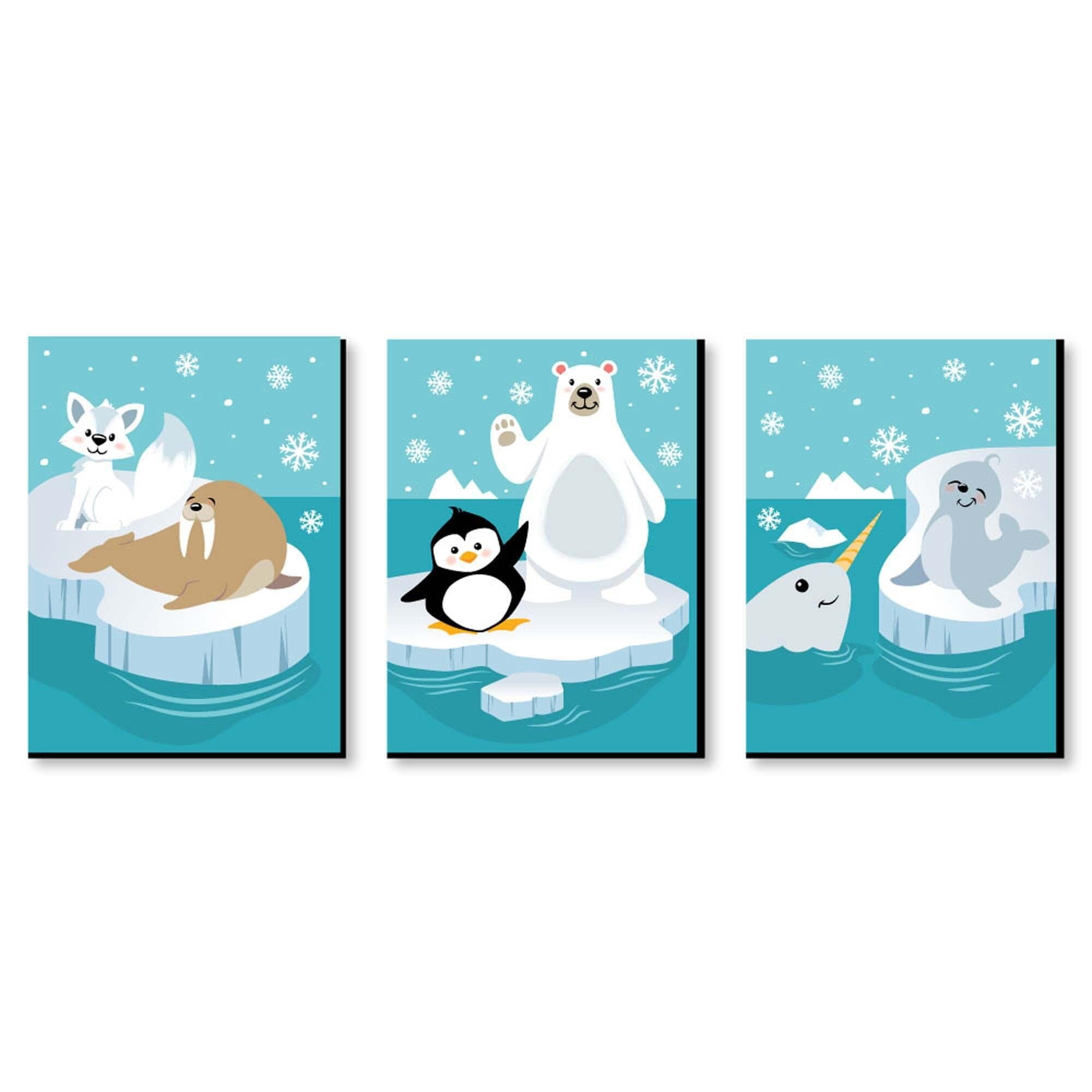 Arctic Polar Animals Blue and White Nursery Wall Art Set