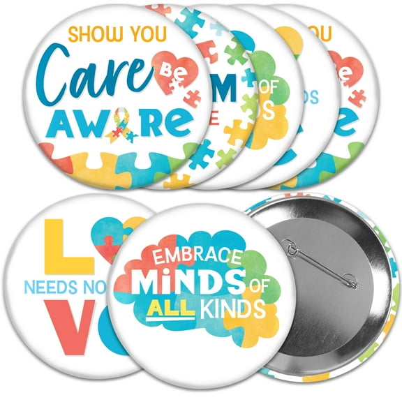 Big Dot of Happiness Autism Acceptance Buttons - Awareness Badge - 3-inch Pinback Buttons - Set of 8