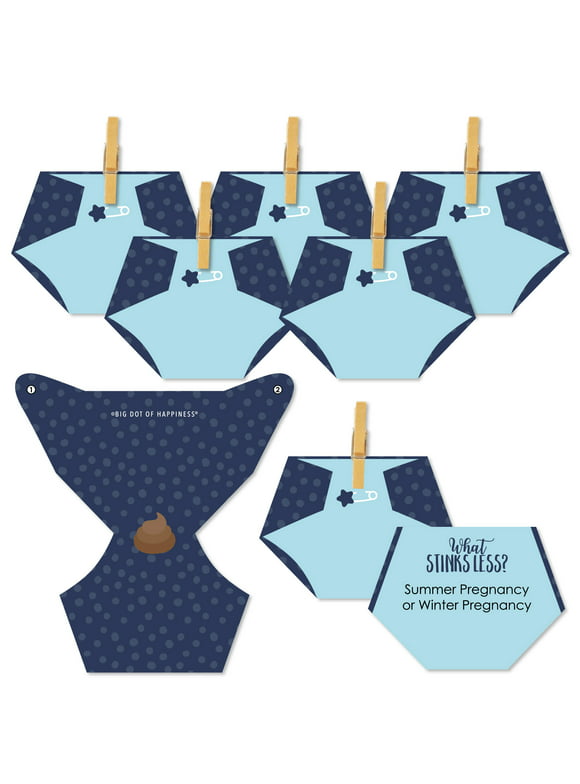 Big Dot of Happiness Baby Boy - Blue Baby Shower Conversation Starter - 2-in-1 Dirty Diaper Game - Set of 24